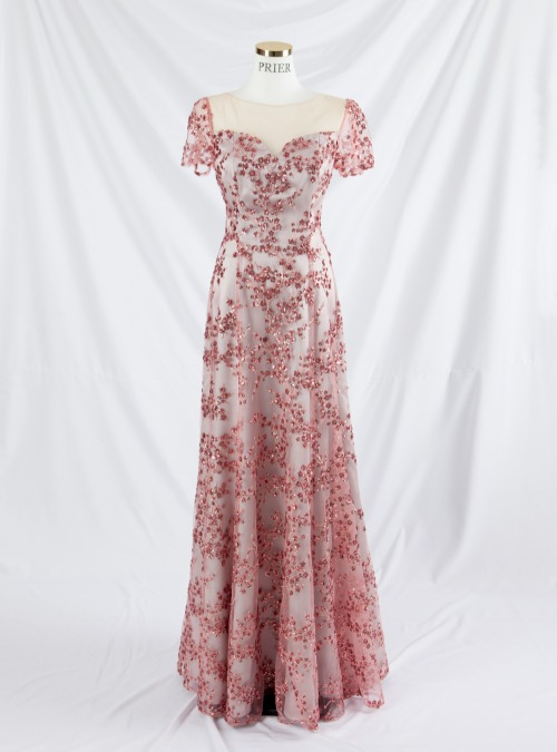 핑크&amp;그레이 벚꽃 드레스(A라인)